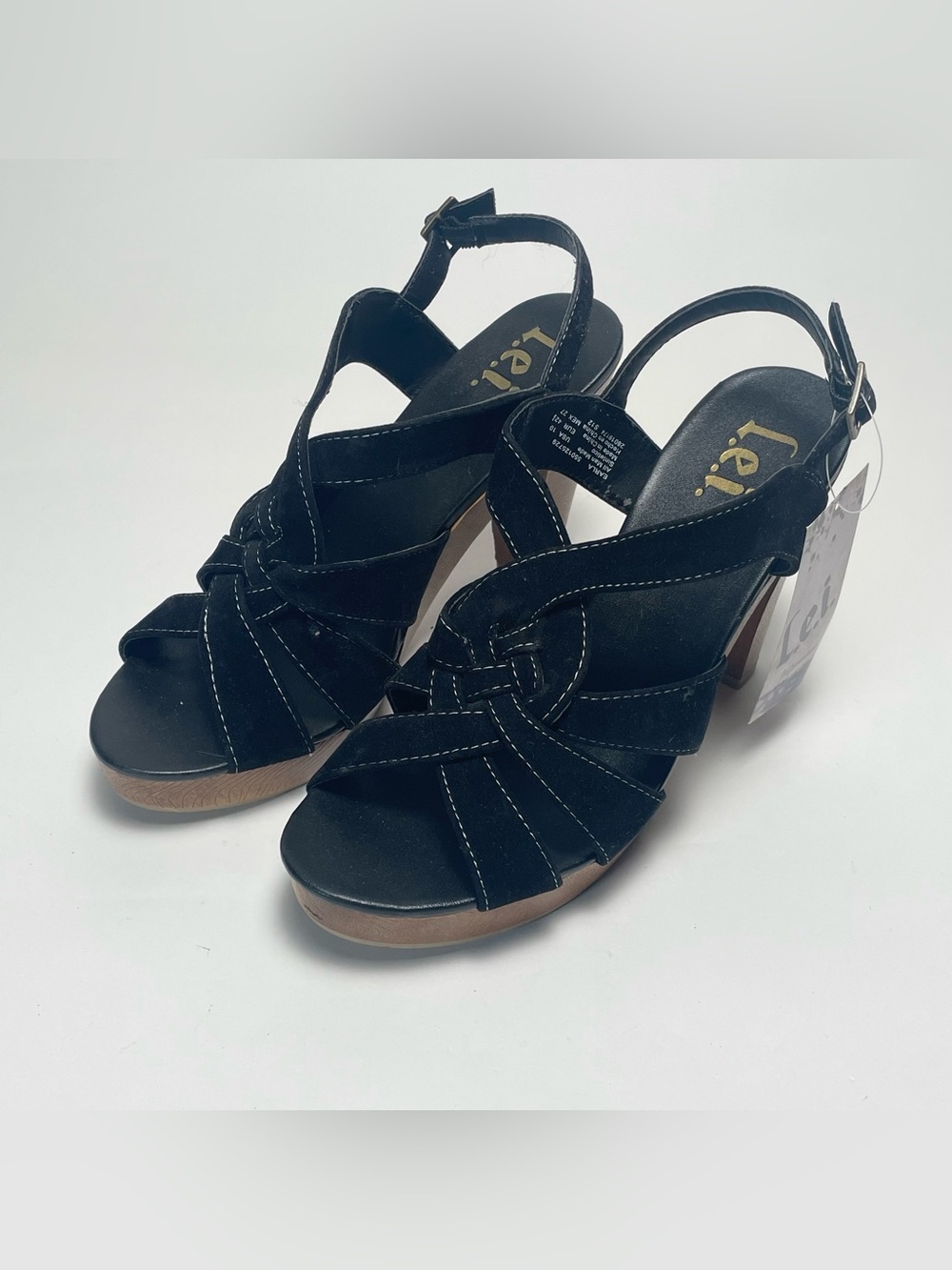 l.e.i. Earla Womens Size 10 Black Faux Suede Strappy Platform Block Heel Sandals